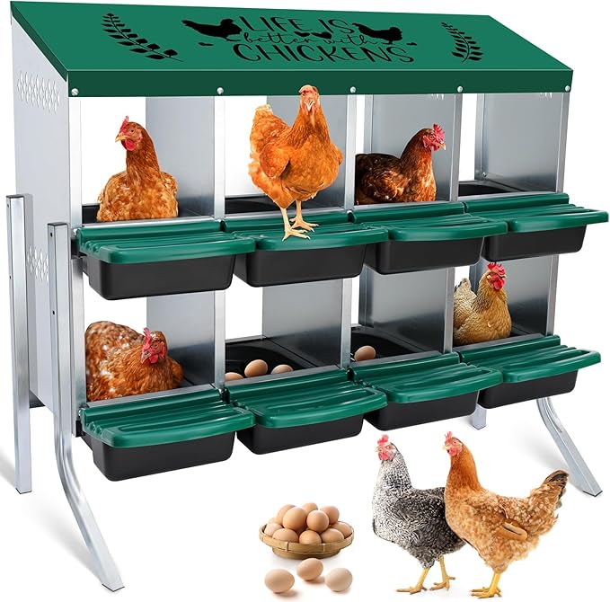 Tgeyd Nesting Boxes 8-Holes Nesting Boxes for Chickens Height-Adjustable with Chicken Perch can accommodate 8 to 32 Chickens and Comes
