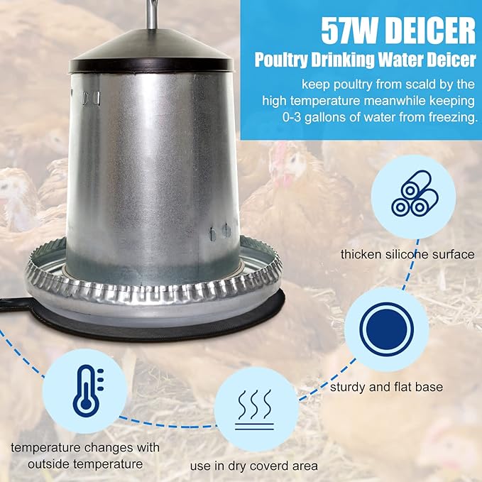 3 PCS Poultry Water Heater Base, 57W Heated Chicken Waterer, Anti Scald 7.5" Black Silicone Chicken Water Heater Pad for Winter with Plug 6.5 Feet Wire