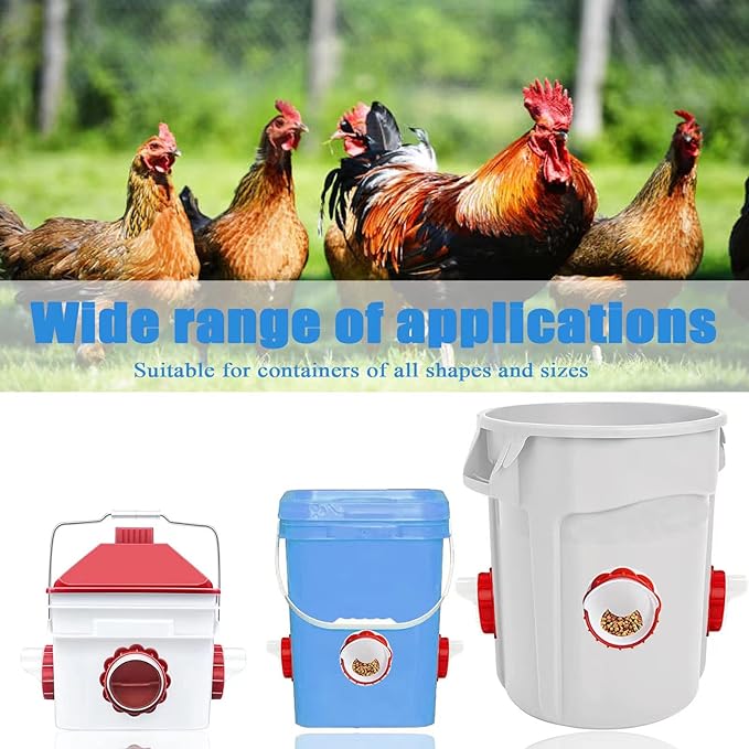 DWYIZMOT Chicken Feeder No Waste, Rain-Proof Poultry Automatic Feeder with Lid Gravity Feeding Kit 6 Ports -1 Holes Saw Buckets, Buckets, Boxes and Slots…