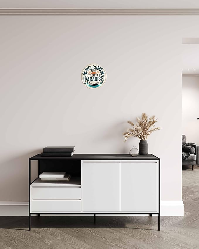 Little Piece of Paradise Metal Sign 8x8in Round Tropical Plaque for Patio Wall Decor Vacation Gift