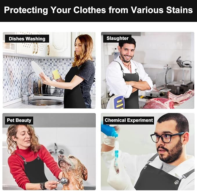 2 Pack Waterproof Rubber Apron, 48" XL Anti-Tear Heavy Duty Vinyl Adjustable Thicker Cross Back for Restaurant Dishwashing, Butcher, Lab Work, Dog Grooming - Black