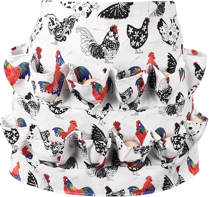 Canvas Egg Collecting Apron with 12 Deep Pockets - Hands-Free Egg Holder for Chicken, Duck, Goose Eggs - Farmhouse Kitchen Apron for Men and Women
