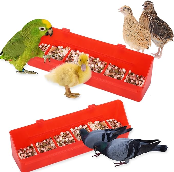 4 Pack No Mess Quail Feeder Removable 6 Slots Hanging Chicken Feeder Trough Water Trough for Pigeon Parrots Chicks Quail Duck Bird Poultry Animal