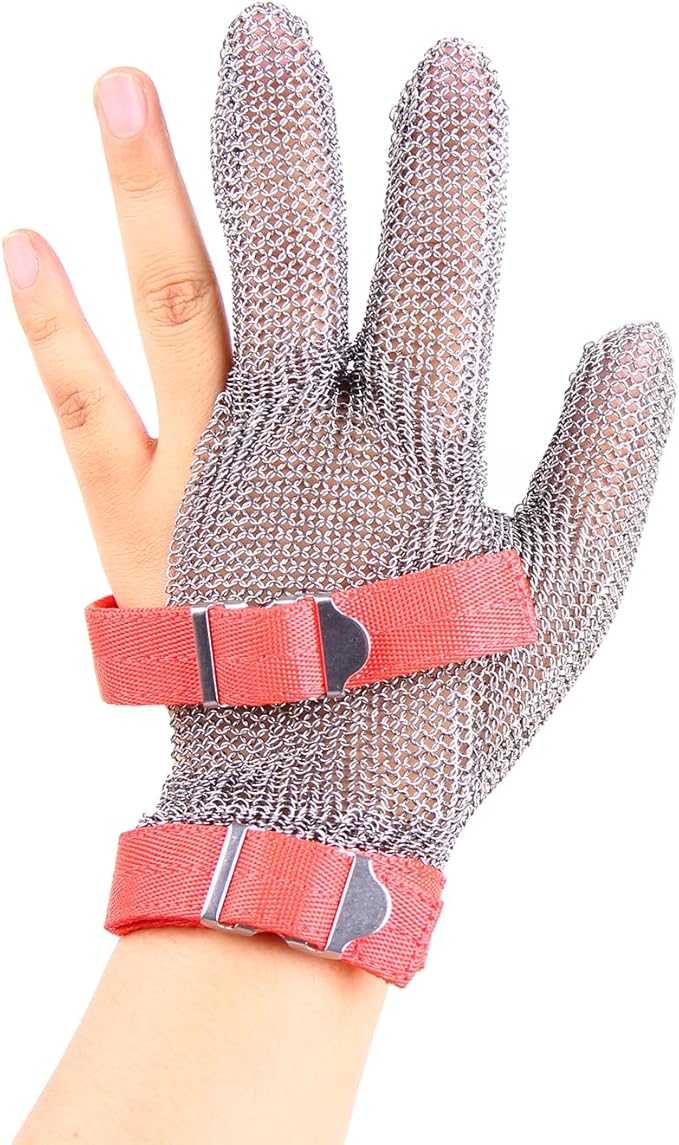 3-Finger Cut Resistant Glove, Stainless Steel, Silver, Medium (Pack of 1)