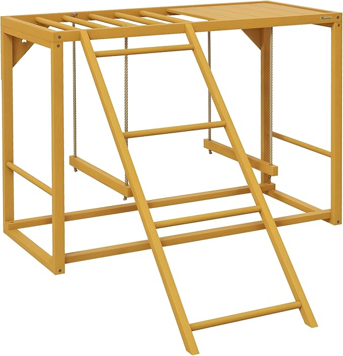 PawHut Chicken Activity Play with Swing Set for 3-4 Birds, Wooden Chicken Coop Accessory with Multiple Chicken Perches & Hen Ladder, Natural