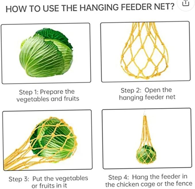 4PCS Hanging Chicken Feeder, Poultry Fruit Holder & Vegetable Mesh Bag for Chickens, Hens, Ducks & Large Birds