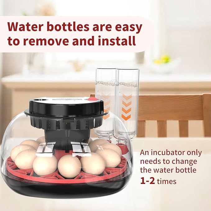 NWH 12 Egg Incubator with Temperature and Humidity Control, Adjustable Turning Time, Automatic Dual Water Bottle Refill, Candling Light, Air Vent, Incubators for Hatching Eggs, Chicken, Ducks, Goose