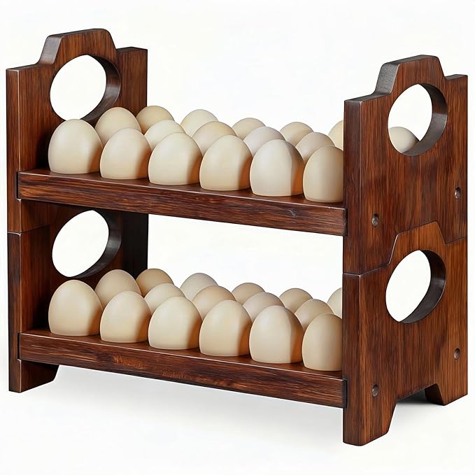 Wooden Egg Holder Fresh Egg Holders Stackable Wooden Egg Storage & OrganizerCountertop Firewood Egg Collecting Rack for Gathering Fresh eggs 36 eggs, Home Kitchen Organizer, Set of 2 PCS