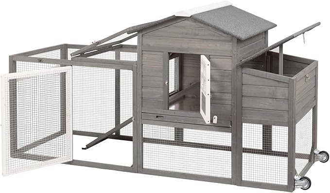 PetsCosset 79" Wooden Chicken Coop Rabbit Cage with Nesting Box, Waterproof Roof, Removable Tray, Combinable