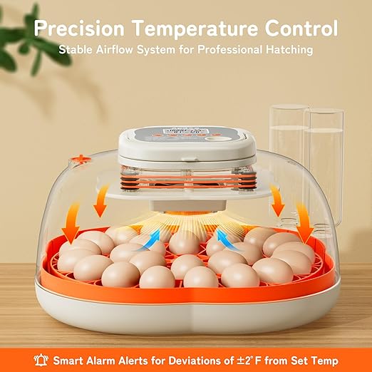 25 Egg Incubator, Extra-Large Interior with High Protective Wall, Top Carry Handle, Automatic Egg Turner, Preset Incubation Period, Auto Water Refill, for Chicken, Quail & Duck Eggs, APDOE HatchPro 25
