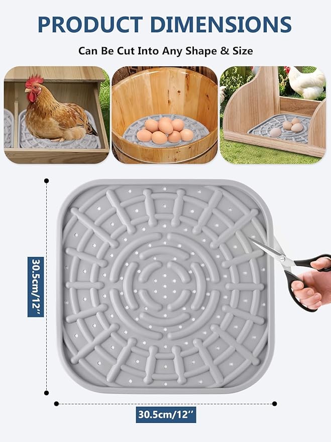 Kalolary 12 PCS Silicone Chicken Nesting Box Pads, 12"x 12" Nesting Pads for Chicken Coop Washable Nesting Box Liners for Chicken Laying Boxes Soft, Easy Clean, Gray