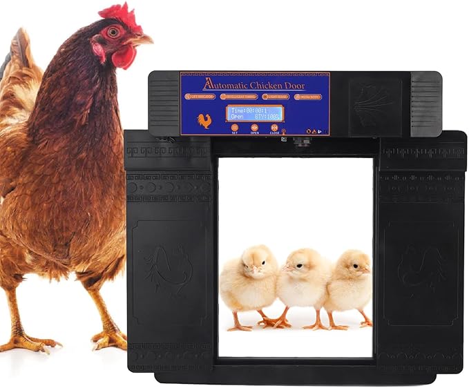 Pilipane Solar Automatic Chicken Coop Door Professional Infrared Prevents Pinch Multi Modes Auto Coop Door with Timer Light Sensor and Remote Control for Chicken Duck Goose Poultry Plastic (Black)