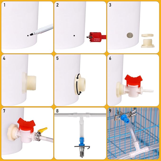 Automatic Rabbit Watering System Kit Include 20 Rabbit Nipple Drinker, 39ft Hose, Hole Opener, Barb Valve Fitting to G 1/2'' Connector, Bunny Small Animal Water Dispenser (Blue, 20Pcs)