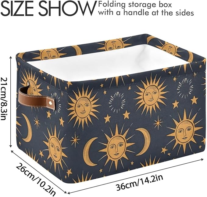 JIPONI Astrology Suns Moon Fabric Storage Bins for Shelves, Decorative Storage baskets for organizing, Closet Organizer with Handle for Cloth, Toys, Bedrooms, Farmhouse