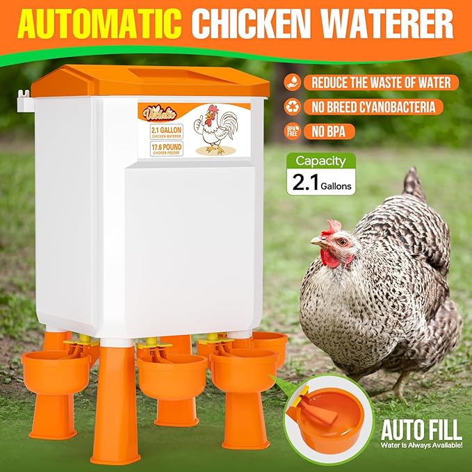 Chicken Feeder and Waterer Set, 2.1 Gallon/17.6 Pounds, Automatic Chick Feeder and Waterer Set No Waste, Chicken Lover Gifts for Women Men