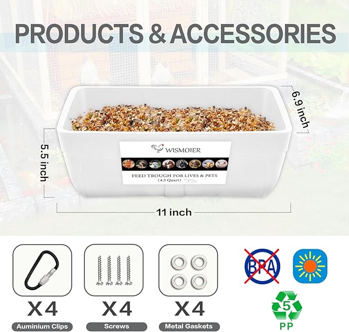 2 Pack Chicken Feeder Trough with Clips Fence Hanging Goat Feeders Hanging Feeders for Livestock,Horse Chicken Deer Goose,Pig Chicken Feed Trough Bucket Feeding Container
