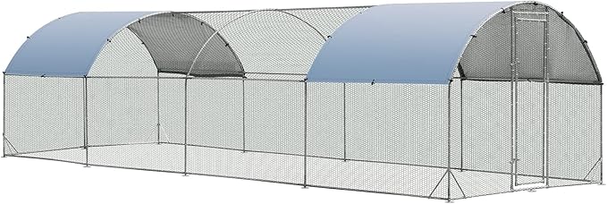 Giantex 25ft Metal Chicken Coop, Galvanized Walk-in Chicken Run with Waterproof Cover, Dome Shaped Poultry Cage Hen Run House Rabbits Habitat Cage for Backyard Farm Outdoor (25 x 9.2 ft, Dome)