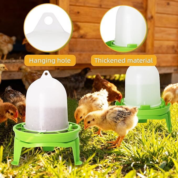 Chicken Feeder and Waterer Set,1.5L Chick Waterer and 1.5kg Chick Feeder with 3 Adjustable High-Legged Chassis, Baby Chick Starter Kit for Ducks/Quail