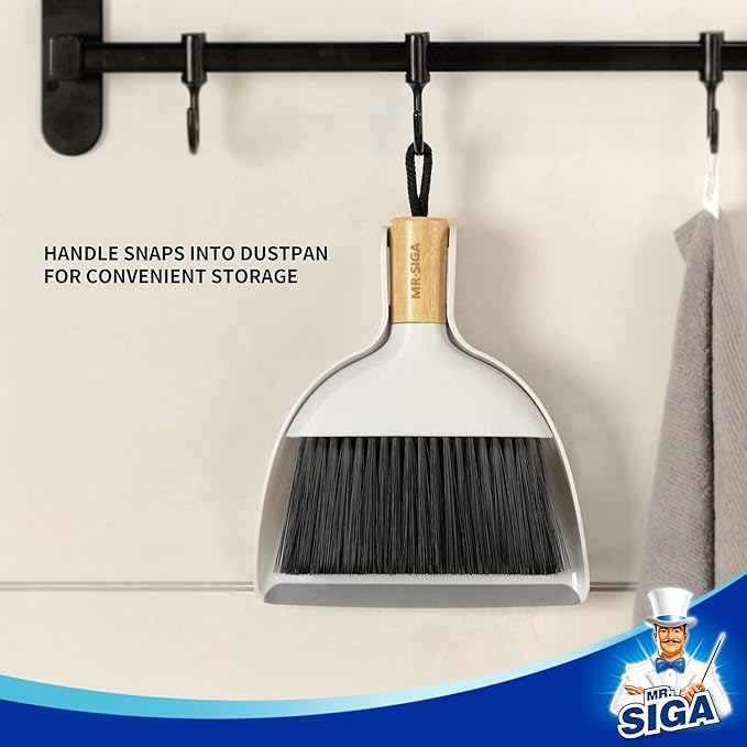 MR.SIGA Mini Dustpan and Brush Set, Portable Cleaning Brush and Dustpan Combo with Bamboo Handle, 1 Set