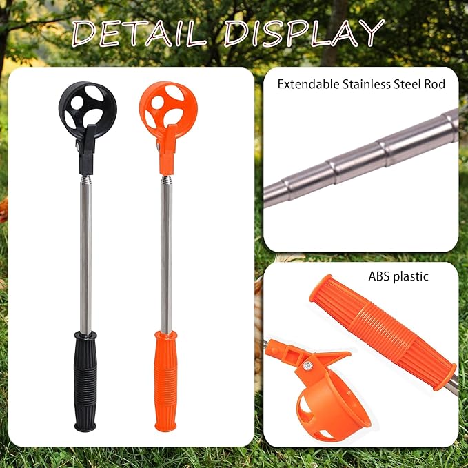Egg Grabber - Egg Picker - Extendable Stainless Long Grabber Reacher Tool for Egg / Nut ,Outdoor Egg Extender Grabber Tools,Multifunctional Egg Collector for Coop, Poultry Nest, and Farm Use (Orange)