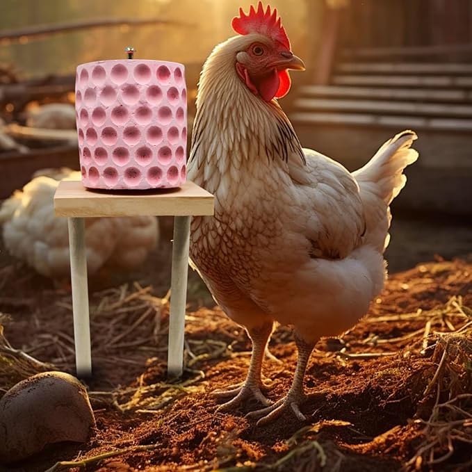 Chicken Coop Accessories, Beak Grinding Calcium Stone with Woodem Stake, Chicken Enrichment Toys, Chicken Coop Toys for Hens, Ducks, Geese, Turkeys, Poultry