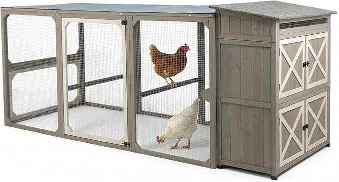 Large Chicken Coop with Run and Waterproof Cover, 92.5" Wooden Outdoor Hen House with 6 Nesting Boxes and Roosting Bars, Expandable Poultry Cage for 4–6 Chickens, Ducks or Rabbits, Backyard Farm Use