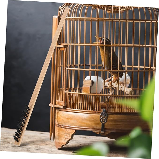 2pcs Wooden Stainless Steel Bird Cage Cleaner Brush Set Ergonomic Long Handle Poop Removal Tool for Animal Cages Efficient Droppings Scraper and Cleaning Brush