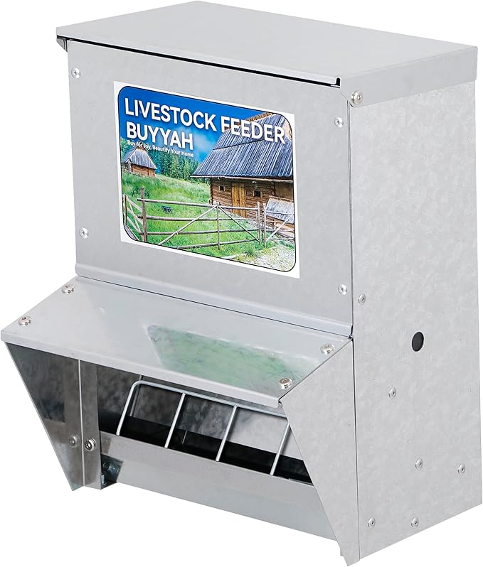 Automatic Chicken Feeder, 28 lbs Capacity, Galvanized Metal Poultry Feeder, Waterproof Chicken Feeder, Suitable for Poultry, Geese, Quails, Bantams, Ducks and Turkey