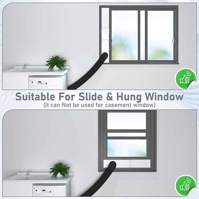 Flamorrow Dryer Vent Window Kit, 4" Window Vent Kit with Air Vent Cover, Adjustable Window Dryer Vent Panels with Insulation Foam Seal Strip & Aluminum Seal Tape, Hose Clamp