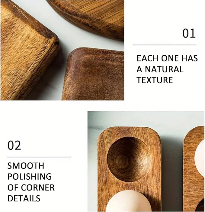 Solid Wood Egg Holder Countertop Wooden Egg Tray to Hold Fresh Eggs Rustic Egg Storage Rack Deviled Egg Plates for Countertop Display Kitchen Organization Refrigerator Storage (6 Eggs)