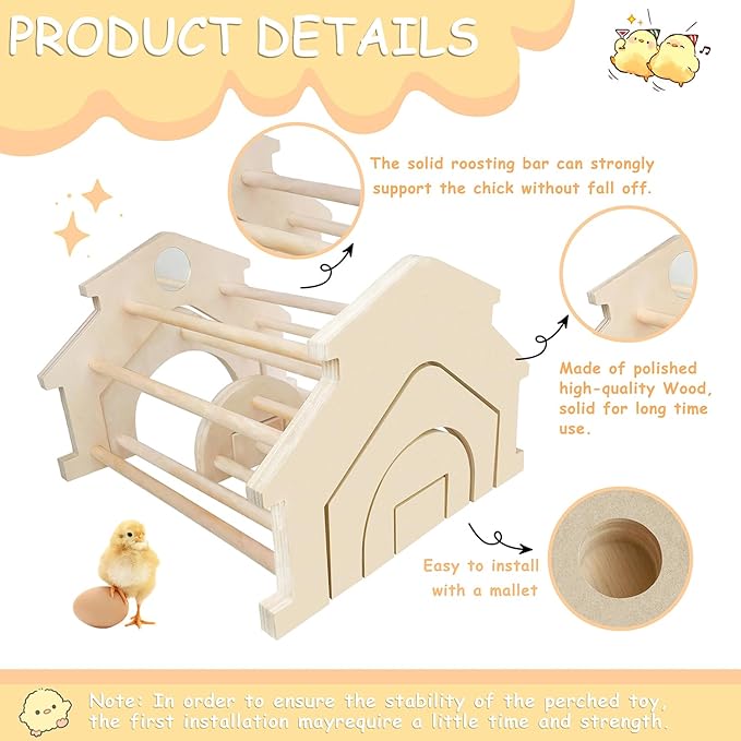 Wooden Chicken Perch (4 Pack), Jungle Gym Roosting Bar, Chicken Coop Accessories