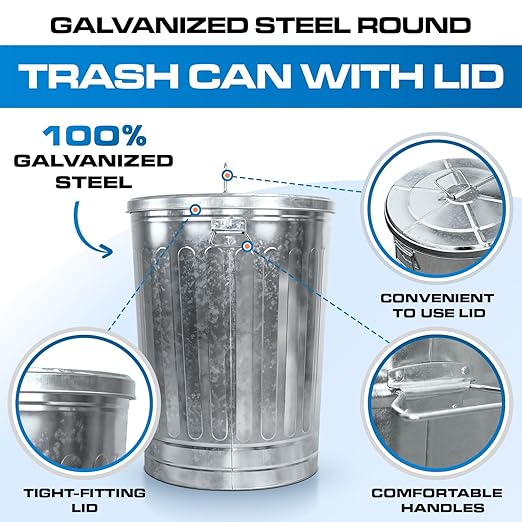 Plexon 31 Gallon Metal Trash Can and 20 Gallon Metal Trash Can with Lids Outdoor Garbage Cans Heavy Duty Galvanized Buckets with Lids for Garage Workshop Ash Storage Farmhouse, Bundle