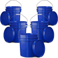 EconoHome 5-Gallon Dark Blue Bucket Pail Container with Lid | Metal Handles with Plastic Grip for Easy Carrying | Easy Stack and Store | Heavy-Duty Extra Durable | Food Grade | BPA Free - 5 Pack