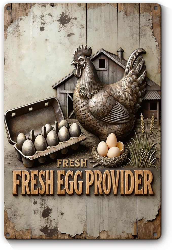 Funny Chicken Metal Sign Outdoor, Aluminum Farmhouse Wall Decor for Coop Door or Yard Area, Fluffy Humor Country Living Style, Rustic 8x12 Inch Gift