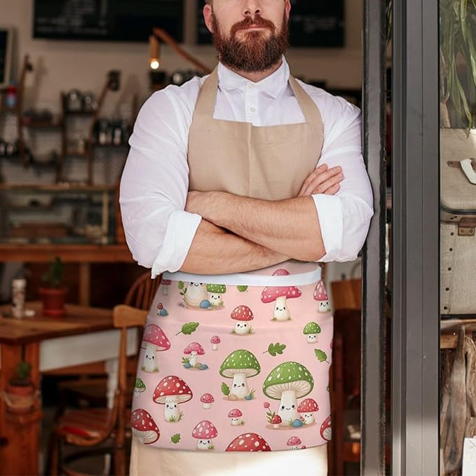 Unisex Apron for Cooking Server Waitress Half Waist Apron with 3 Pockets