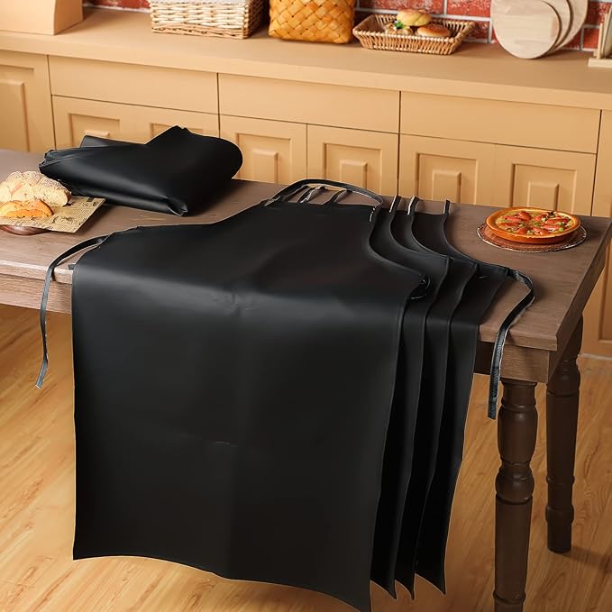 Hercicy 8 Pcs Heavy Duty Waterproof Work Apron for Dishwashing 40 Inch PU Leather Dishwasher Apron for Restaurant Men Cleaning Lightweight Industrial Butcher Chef, Black