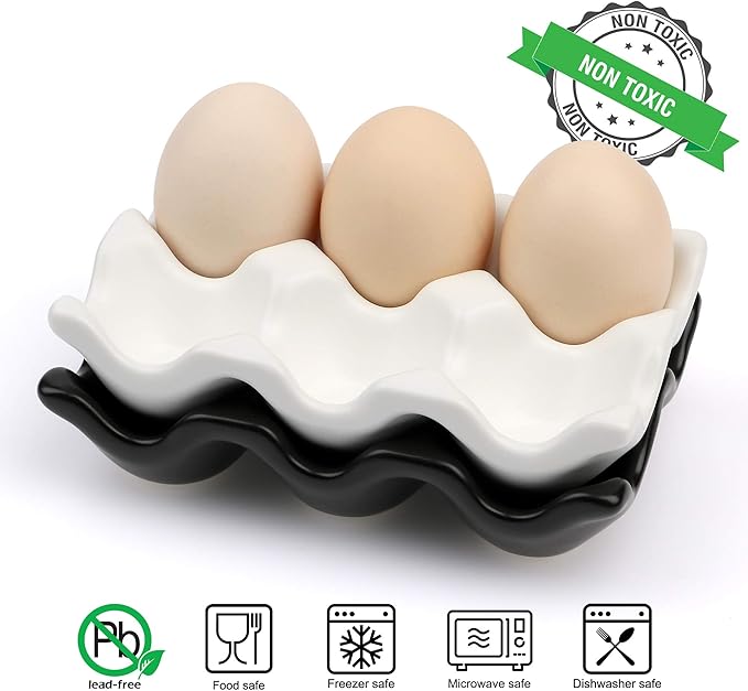 6 Cups Egg Tray Serveware, Eggs Dispenser, Egg Holder Set Kitchen Restaurant Fridge Storage Decorative Accessory (White,2 pack)