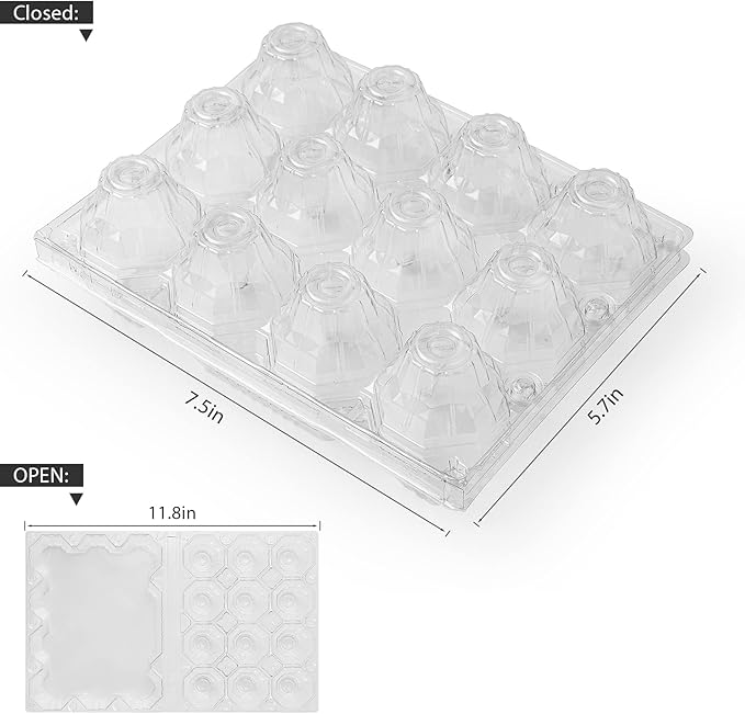 60 Pack Plastic Egg Cartons Cheap Bulk,12 Count Clear Empty Egg Cartons for Fresh Chicken Eggs,3x4 Grids Reusable Egg Trays for Refrigerator Storage, Chicken Farm, Markets Display