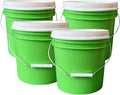 House Naturals 2 Gallon Food Grade - BPA Free Made in USA Buckets Lime Color pails with Screw On Gasket Lids (4, Lime - White lids)