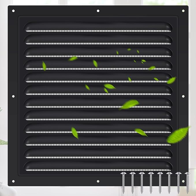 1 Pcs Aluminum Attic Vents 12" x 12" Metal Gable Wall Mesh Shed Vent with Screen Square Louver Grille for Exterior Door House Attic Garage Ceiling