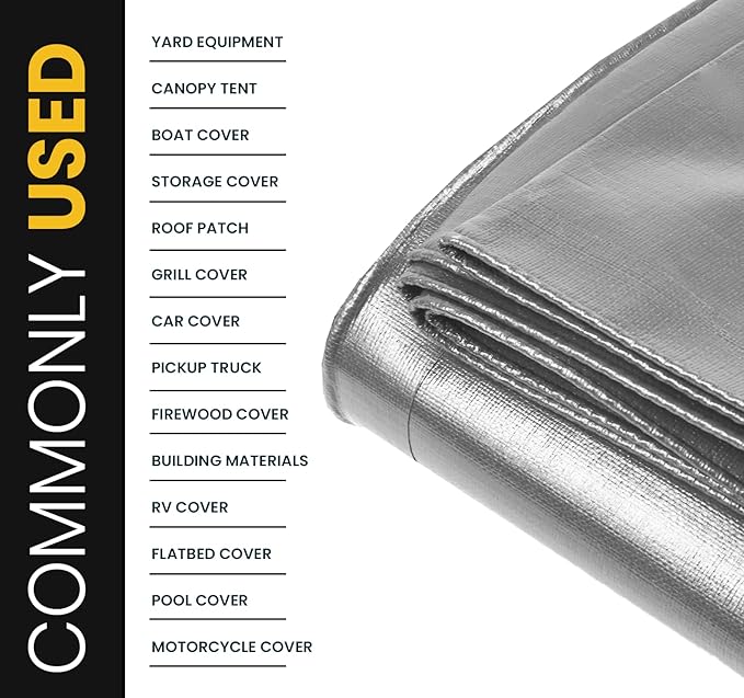 PROTARP Extra Heavy Duty 16 Mil Tarp Cover, Waterproof, UV Resistant, Rip and Tear Proof, Poly Tarpaulin with Reinforced Edges for Roof, Camping, Patio, Pool, Boat. (Silver/Black 20′ X 30′)