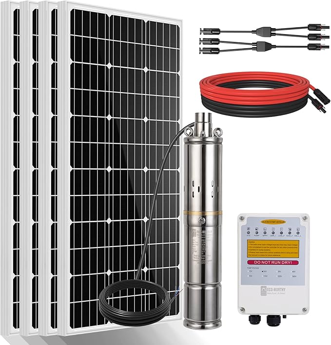 ECO-WORTHY 400W Solar Well Pump Kit, 140W Deep Well Submersible Pump with MPPT Controller Powered by 4pcs 100W Solar Panels for Off-grid Family use, Farm & Ranch, Deep Well