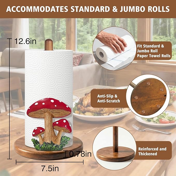 Mushroom Paper Towel Holder - Mushroom Decor for Kitchen Cottage Core Bathroom Home - Gifts for Women Mom Grandma - 3D Cute Stuff Decorative Accessories