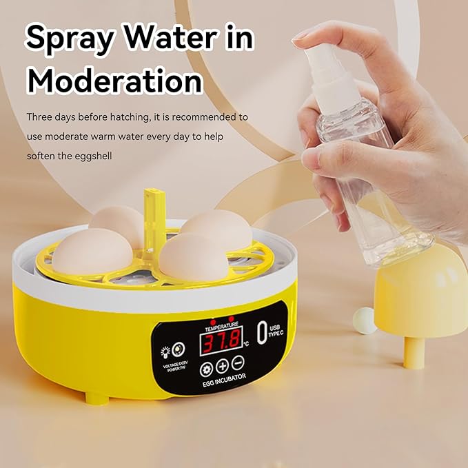 Mini Egg Incubator, 4 Egg Incubator Household Hatching Machine Automatic Temperature Humidity Control for Farm, Classroom, Home Use (Auto Turning)
