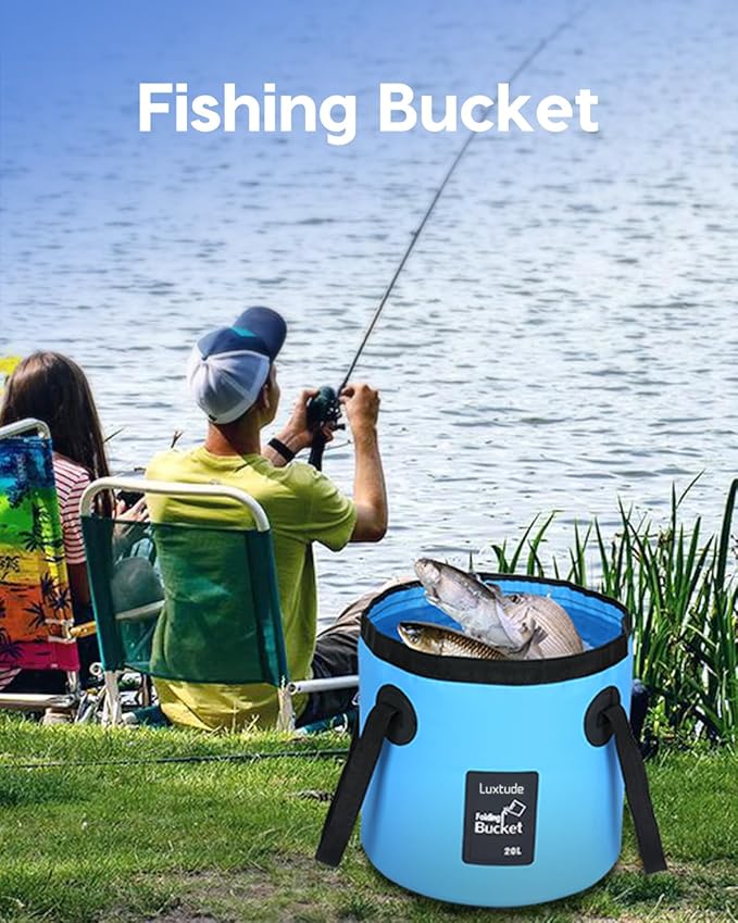 Luxtude Collapsible Bucket with Handle, Portable 5 Gallon Bucket for Camping, Fishing, Beach, Gardening, RV & Outdoor Emergency, Heavy-Duty & Ultra Lightweight Water Storage Container
