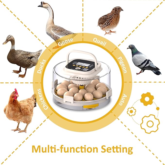 18 Incubators for Hatching Eggs, Egg Incubator with Automatic Egg Turning and Humidity Control, Intelligent Egg Incubator with Automatic Temp. Adjustment