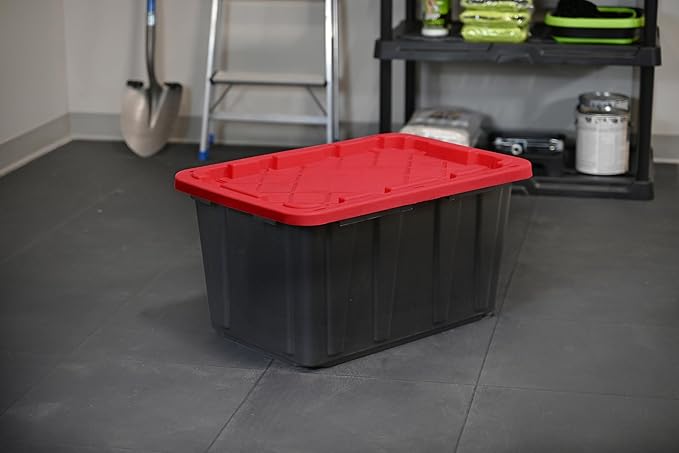 CX BLACK & YELLOW, XTRA TALL 27-Gallon Heavy Duty Tough Storage Container & Snap-Tight Lid, (28.5L x 19.4W x 15.2H), Weather-Resistant Design and Stackable Organization Tote [4 Pack]