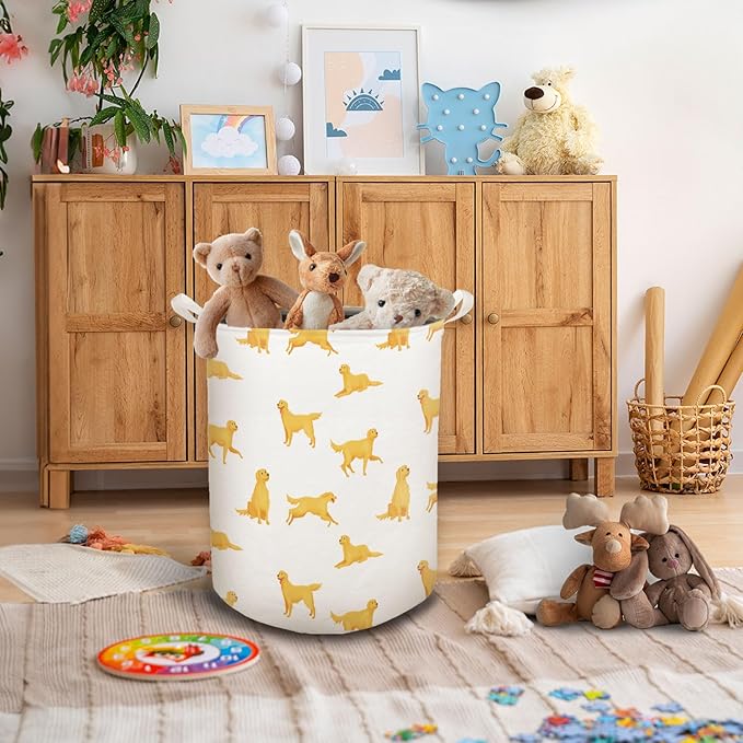 Golden Retriever Dog Laundry Basket, Toybox for Boys Girls, Golden Retriever Laundry Basket Hamper Waterproof Collapsible Clothes Toys Storage Bin Organizer for Bedroom Bathroom Kids Room Dorm