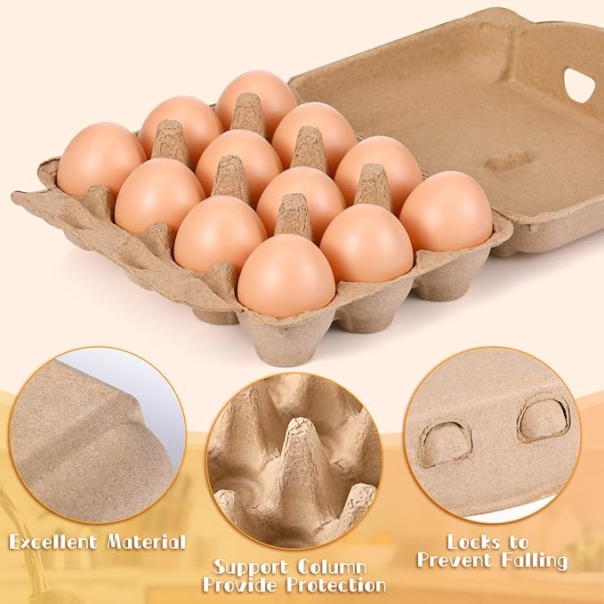 Zubebe 200 Pieces Paper Pulp Egg Cartons, 3 x 4 Style, Sturdy, Multi-Functional, Degradable, Cardboard Material, Ideal for Family, Farms, Markets, Storing, Transporting, Selling