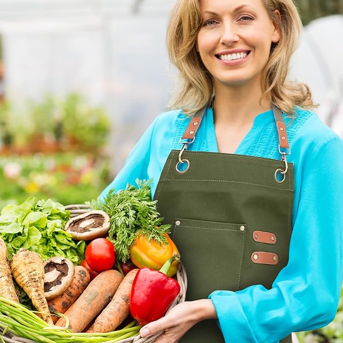 Unisex Aprons with Large Pockets,Cotton Canvas Cross Back Heavy Duty Adjustable Work Apron,Size Kids to Adult
